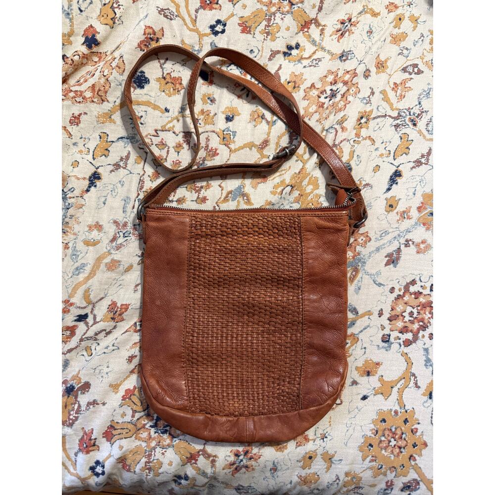 Vilenca Holland Cognac Leather Woven Crossbody Handbag Purse Boho Cottage